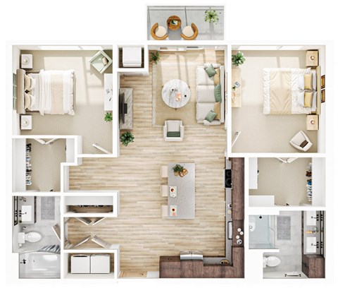 Floor plan for 2 beds, 2 baths, 1112 sqft
